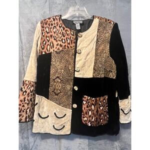 Indigo Moon 1X Jacket‎ Animal Paisley Patchwork Velvet Blend Button Front Artsy